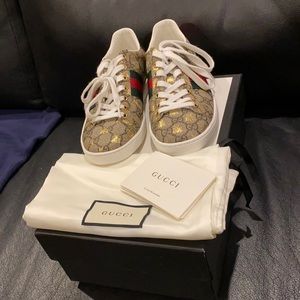 Gucci New Ace Logo Sneakers With Bee SIZE 36